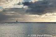 seascape, sailboat, clouds, sunrays, hawaii